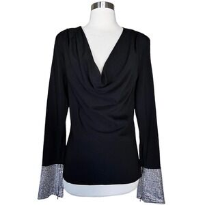 RONNY KOBO Sandra Blouse Black Embellished Long Sleeves Designer Cocktail Small